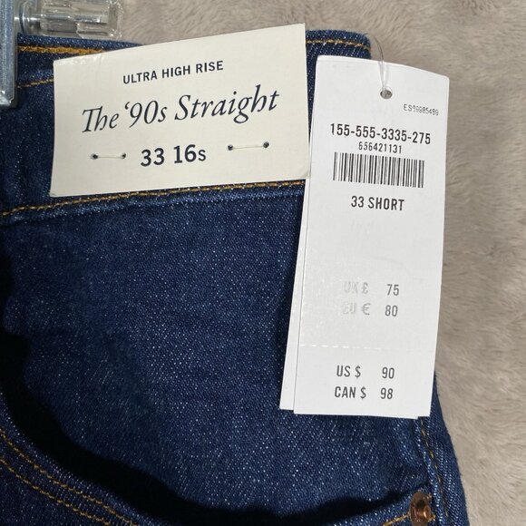 Abercrombie & Fitch 90’s Straight Ultra High Rise Jeans 33 / 16 Short Dark Wash - Picture 3 of 11